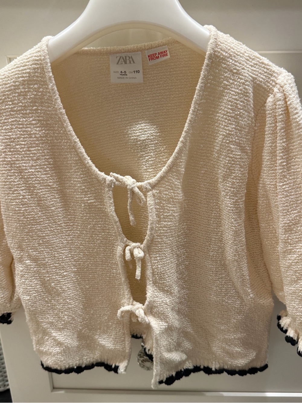Zara Kids Cream Bouclé Tie-Front Top with Black Trim & Shorts SET